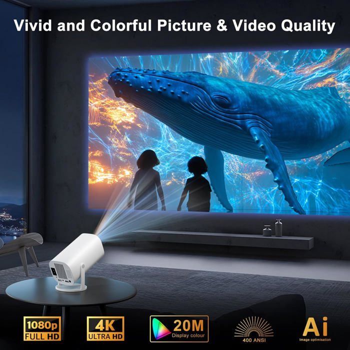 Miniproyector portátil ZOKKO - Resolución 4K/1080p - Wi-Fi 6 y Bluetooth 5.4 - Android 11.0 integrado