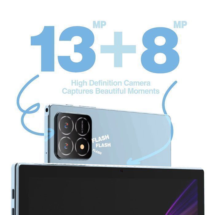 TAKINURU 10,1 tuuman kosketusnäyttötabletti, Android 15, 32 Gt + 256 Gt, kahdeksanydinsuoritin, 5G Wi-Fi, Type-C-portti, 8000 mAh akku, sininen
