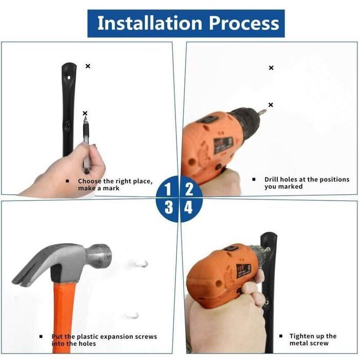 Ganci a U resistenti da fissare alla parete del garage, ideali per biciclette, sedie, scale e attrezzi.