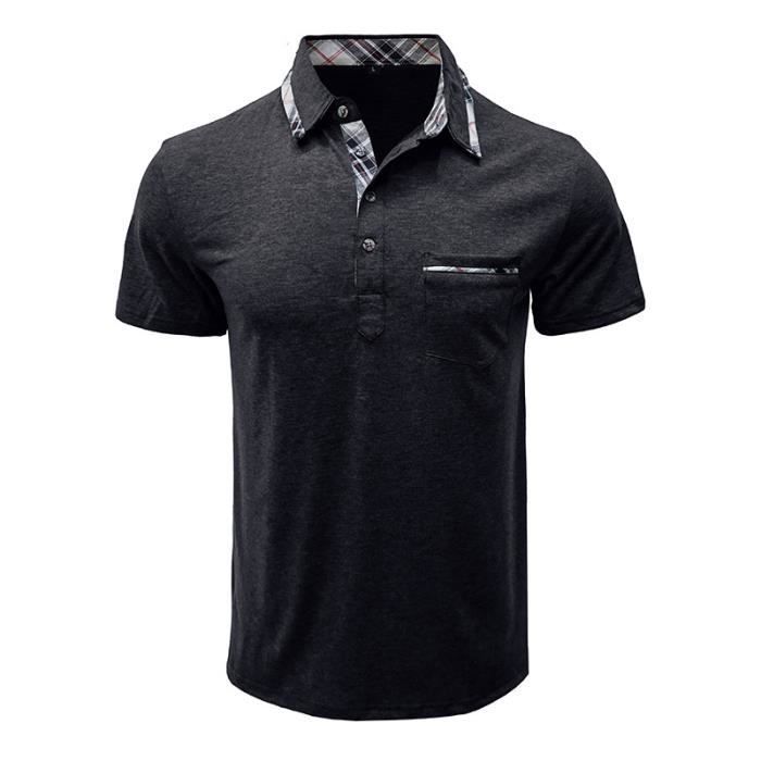 Polo da uomo INSFITY - Maniche corte, nera, traspirante - Collo polo e taschino sul petto