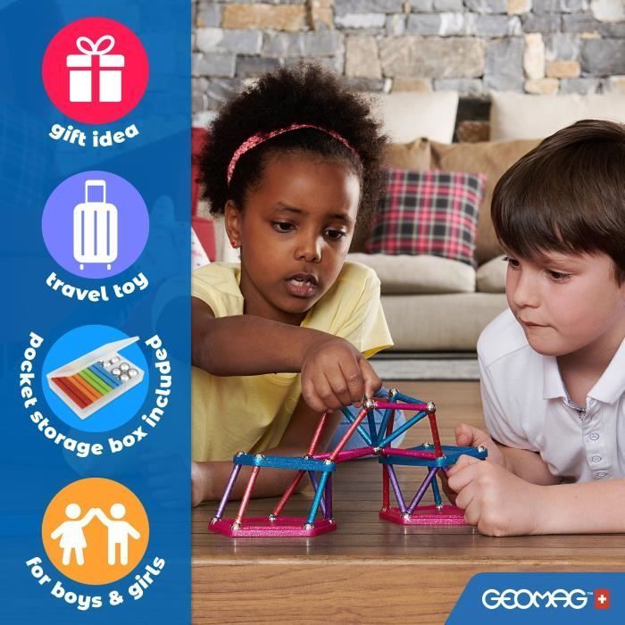 Jeu de construction magnétique - GEOMAG - Supercolor Panels Recycled 52 pièces - Jouet éducatif - 3D - Durable