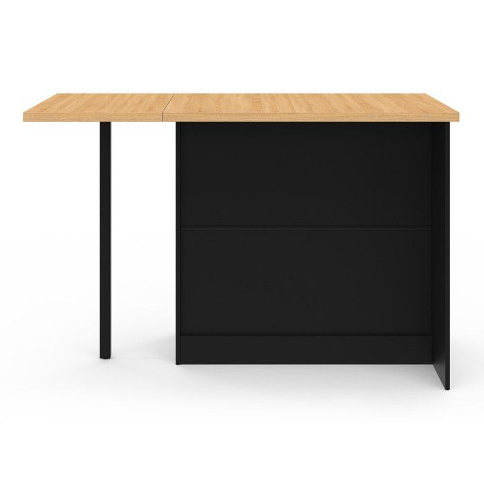 Isla central IDMARKET CESAR de 140 cm para 5 personas, madera negra con encimera efecto haya.
