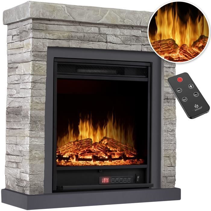 KESSER® Cheminée électrique sur pied - avec effet de flamme LED 3D, avec fonction de chauffage, 1800W gris