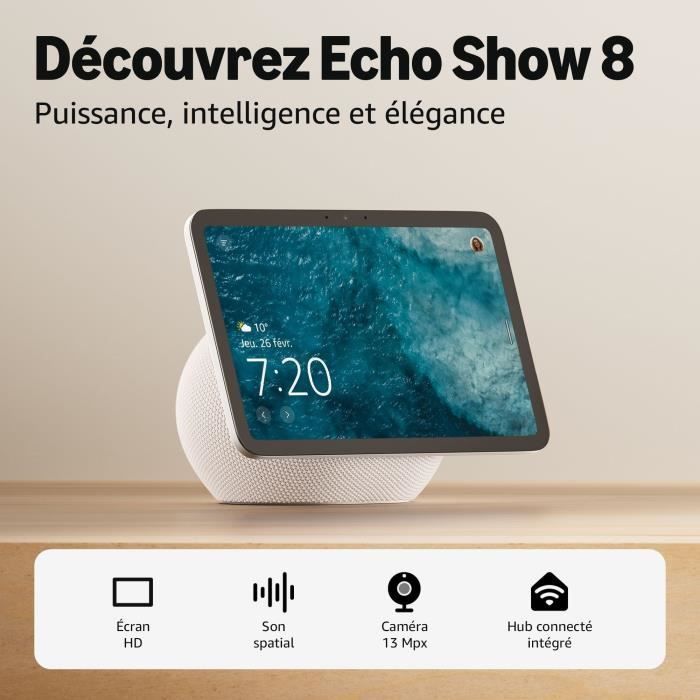 Slim display - AMAZON - Echo Show 8 - 8,7 inch HD-touchscreen - 13-megapixelcamera - Wi-Fi - Gletsjerwit