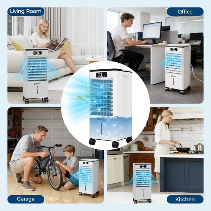 Aire acondicionado portátil 3 en 1: ventilador, aire acondicionado y humidificador. Depósito de 7 litros, temporizador de 12 horas, oscilación de 120°.