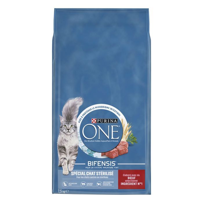 Croquettes pour chat - PURINA ONE - Chat stérilisé au bœuf 7,5 kg - Bœuf ingrédient n°1 - BIFENSIS (microbiome) - Oméga 3&6