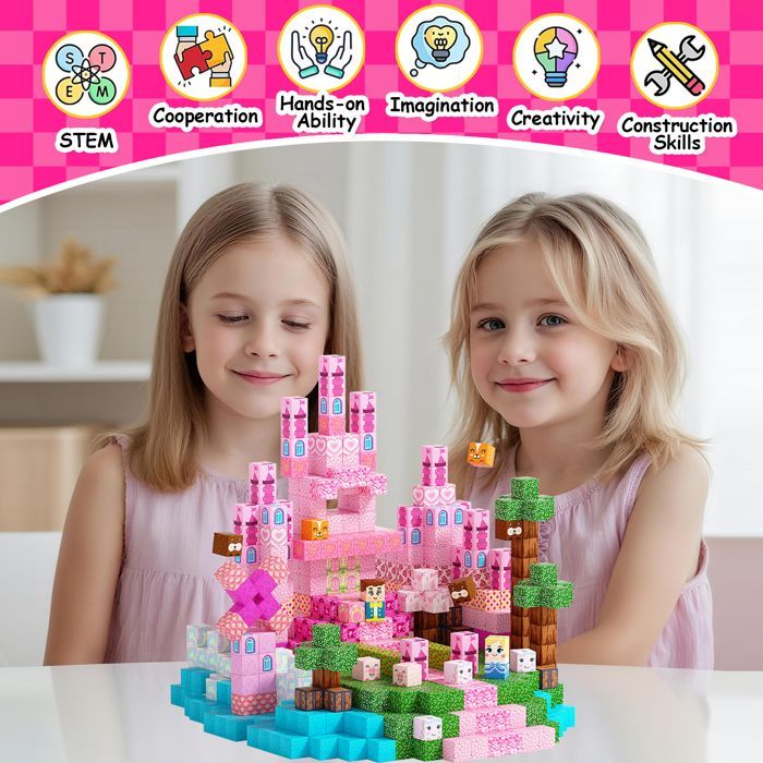 Blocs de Construction Magnétiques,100 Pièces Ensemble de Blocs Cubes Magnétiques pour Enfent,Jouet Sensoriel Montessori à Empiler
