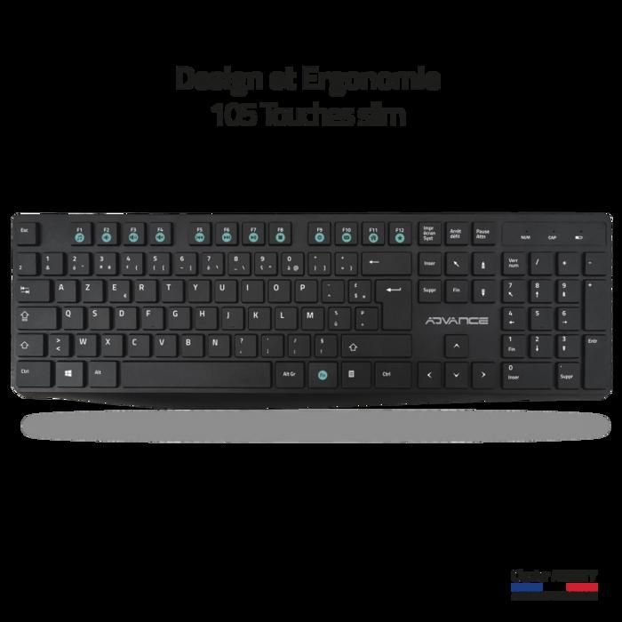 ADVANCE – Pack ELITE WIRELESS COMBO - Clavier et Souris Sans Fil + Tapis AZERTY Slim Design