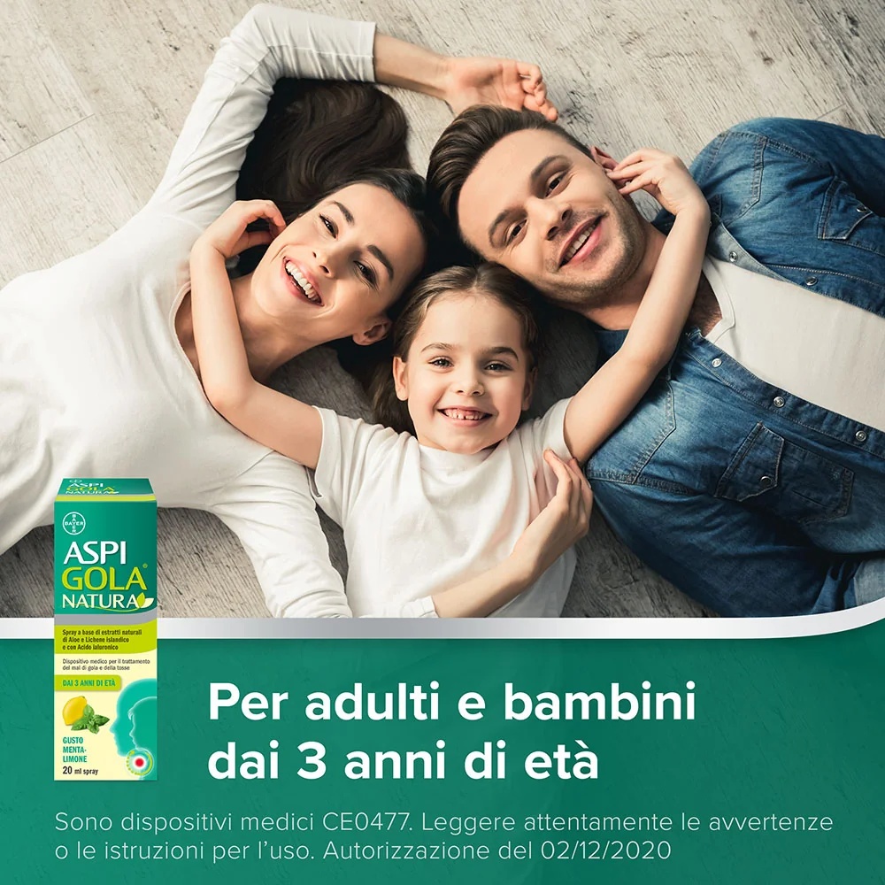 ASPIRINE Spray Aspi Gola Natura menthe citron 20 ml pour le mal de gorge et la toux