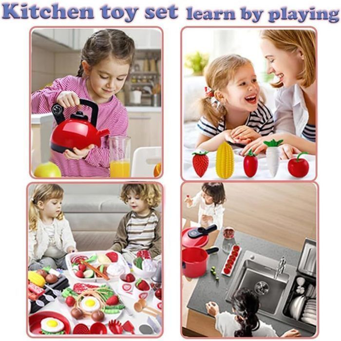 Accessoire Cuisine Enfant,Jouet de Jeu de Rôle de Chef pour Enfants,Avec Casseroles et Poêles,Aliment Jouet（81pcs）