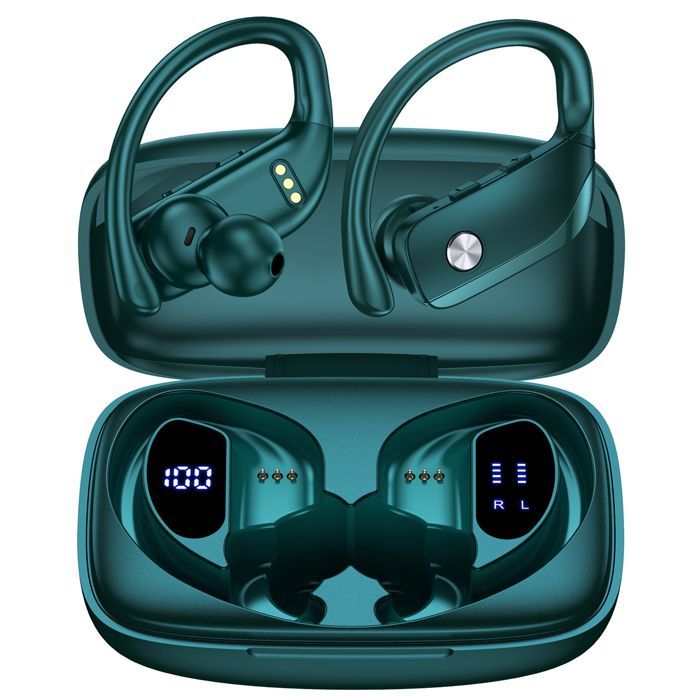 Écouteur Sans Fil Sportif VEATOOL Écouteur Bluetooth 5.1 Étanche IPX5 Son Stéréo Autonomie 48h Micro Intégré Vert