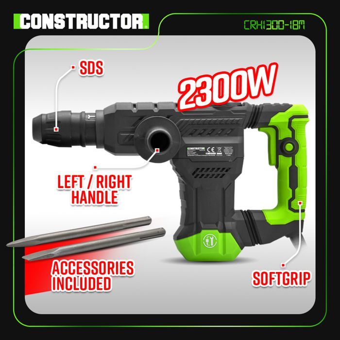 Martelo pneumático de 1300 W - 18 J - 3900 golpes/minuto - Construtor