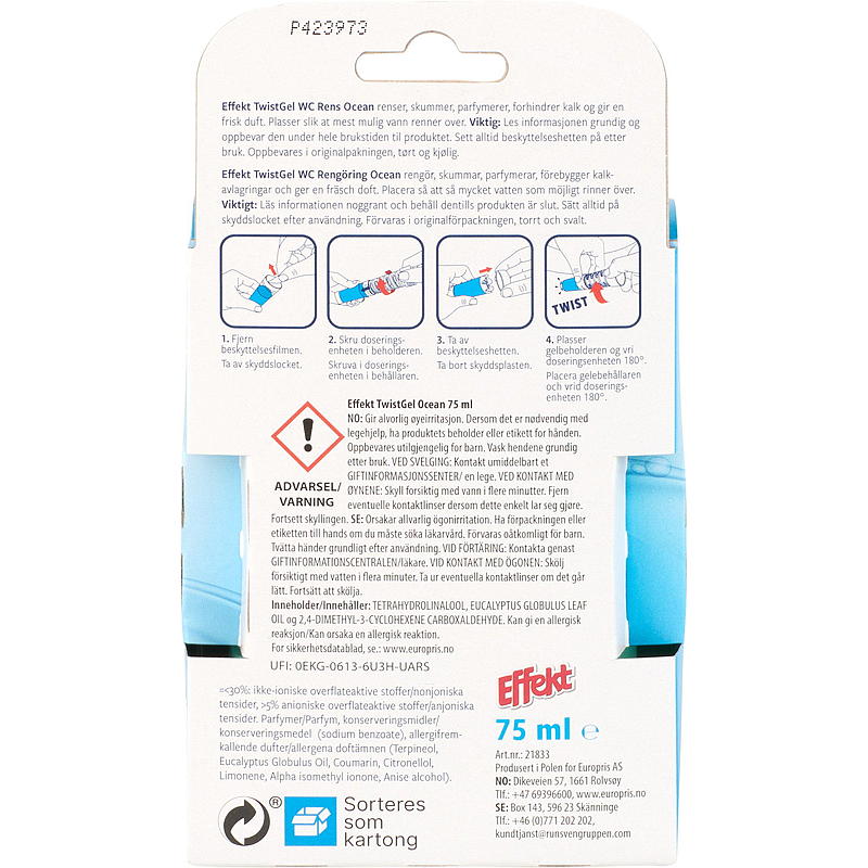 Effect WC-puhdistusaine Twist-geeli 75 g Ocean Effect