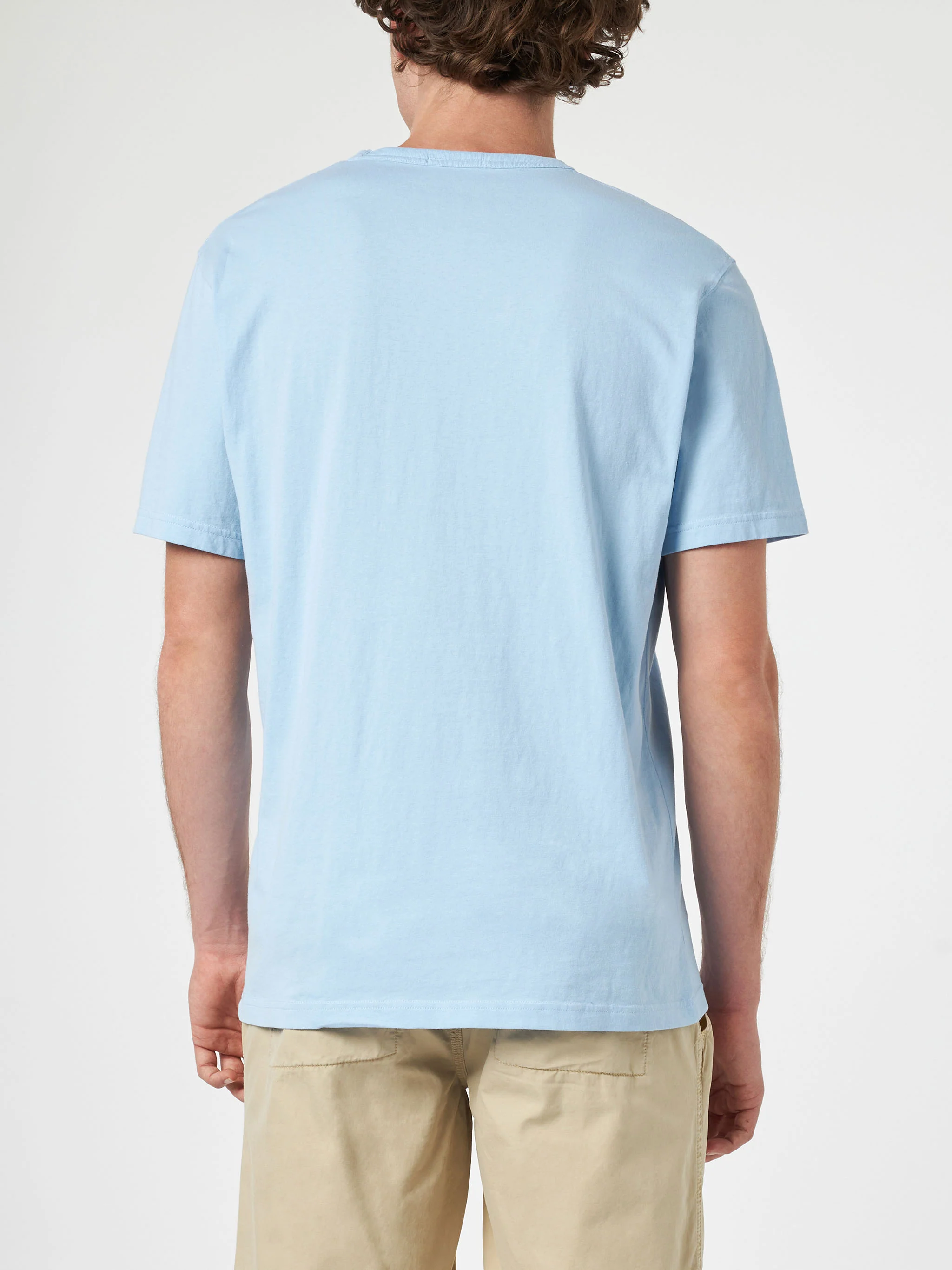 Camiseta de hombre Dover de punto de algodón azul claro con bordado de San Bartolomé