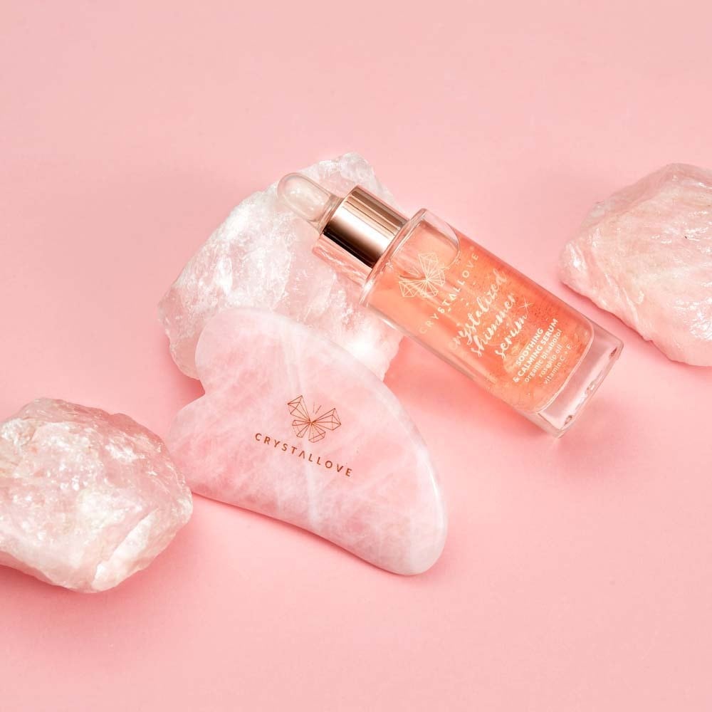 Crystallove Gesichtsmassagegerät Gua Sha – Rosenquarz – 1 pezzo