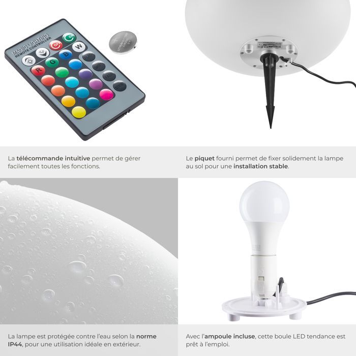 Lighting - TECTAKE - Globe lamp with LUMINOUS EYE LED bulb and remote control 12W - White - Size L 35 x 27.5 cm