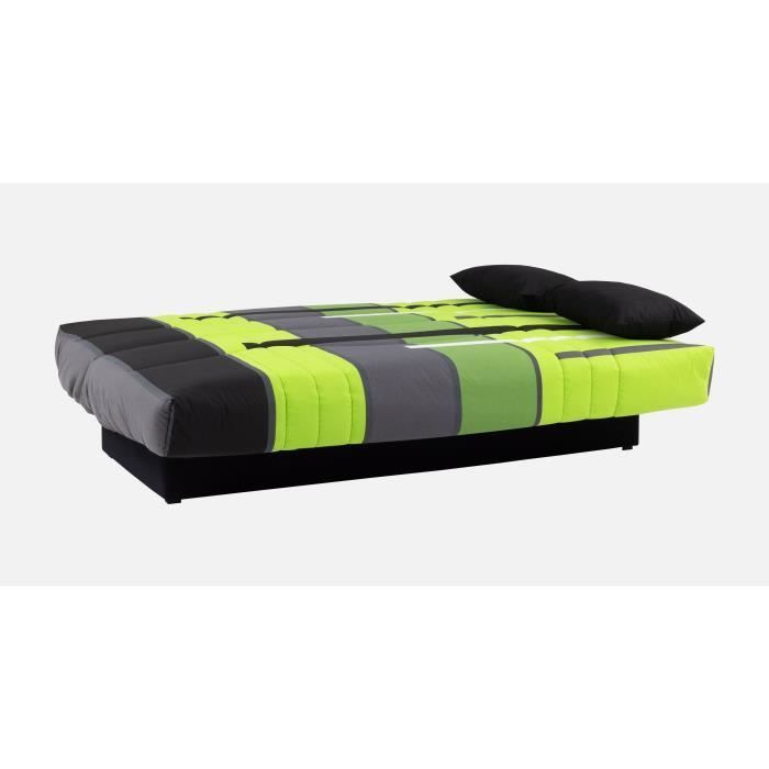 Divano letto a 3 posti con meccanismo click-clack - Tessuto con motivo Green Track - L 190 x P 92 cm - DREAM - Stile contemporaneo
