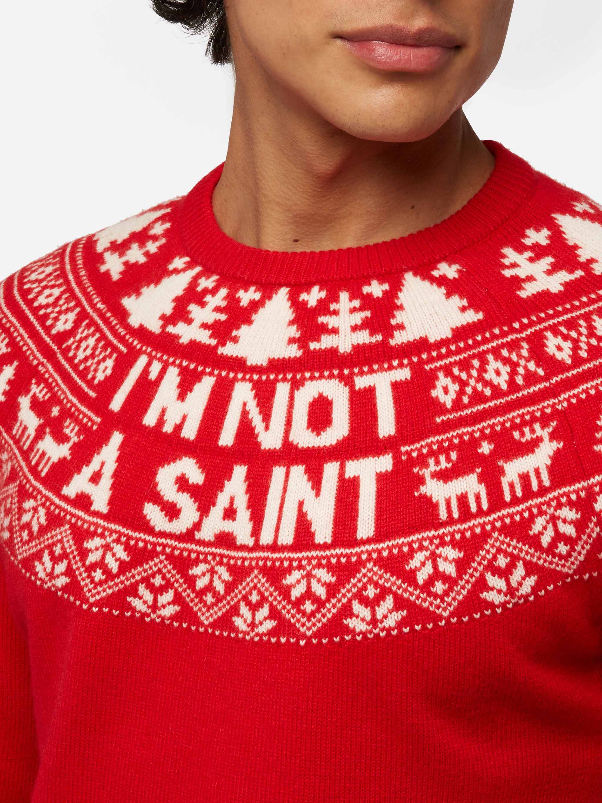 Jersey rojo garza con jacquard Fair Isle y jacquard 