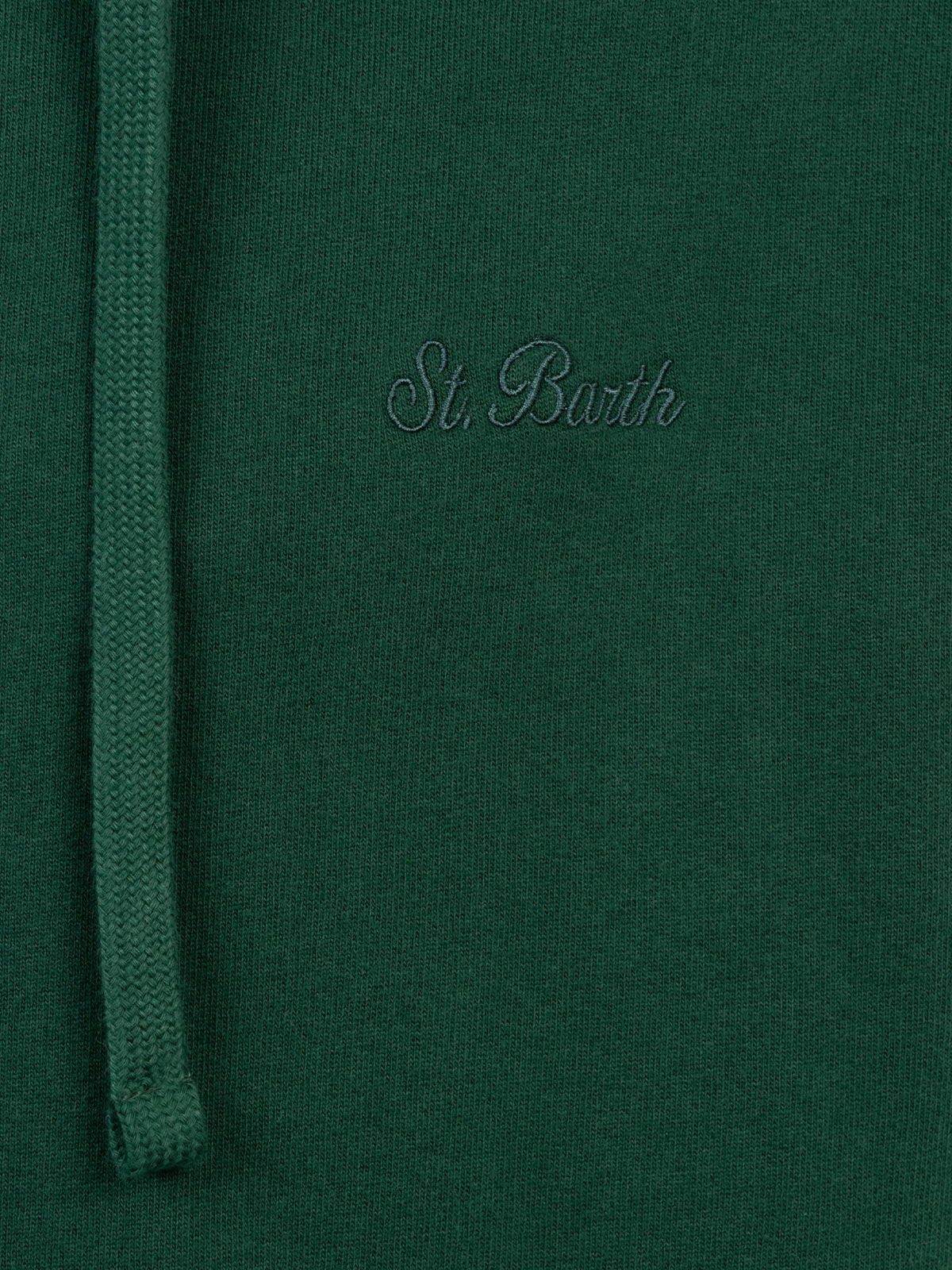 Engelse groene herenhoodie met rits en St. Barth-borduurwerk.
