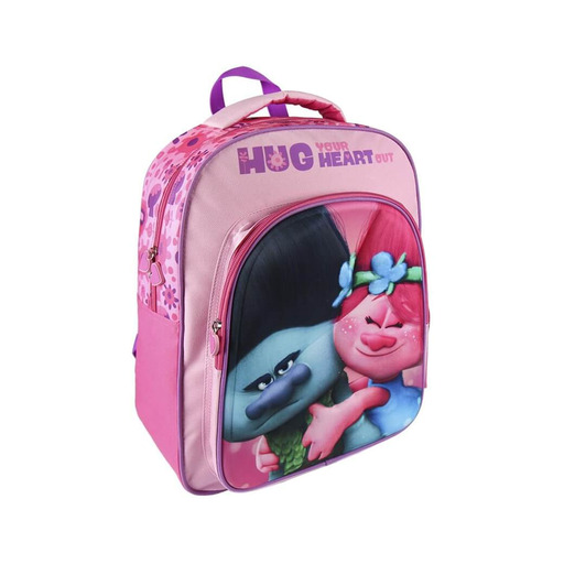  Sac à dos scolaire Trolls roses avec motif en relief 31 x 41 x 13 cm