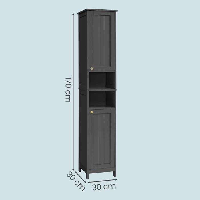 Bathroom Column, Adjustable Shelves, Modern Tall Cabinet for Small Spaces, Lighting, Black