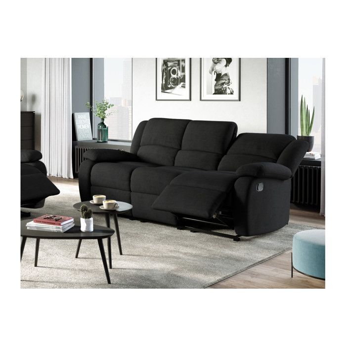 LEO 3-Sitzer-Mikrofaser-Relaxsofa – Schwarz – B 193 x T 93 x H 96 cm – LOUNGITUDE