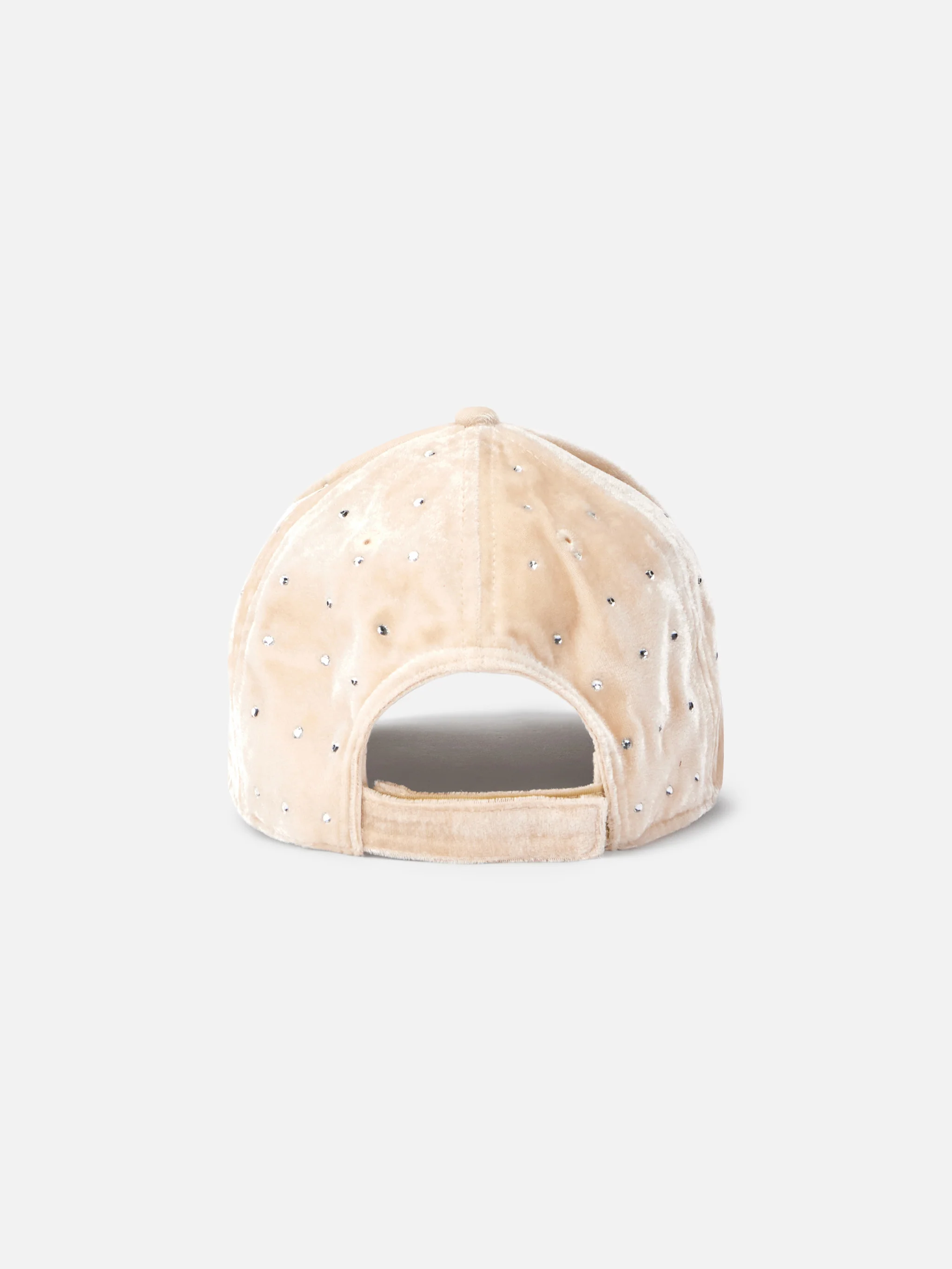 Beige fluwelen baseballpet met strassversieringen