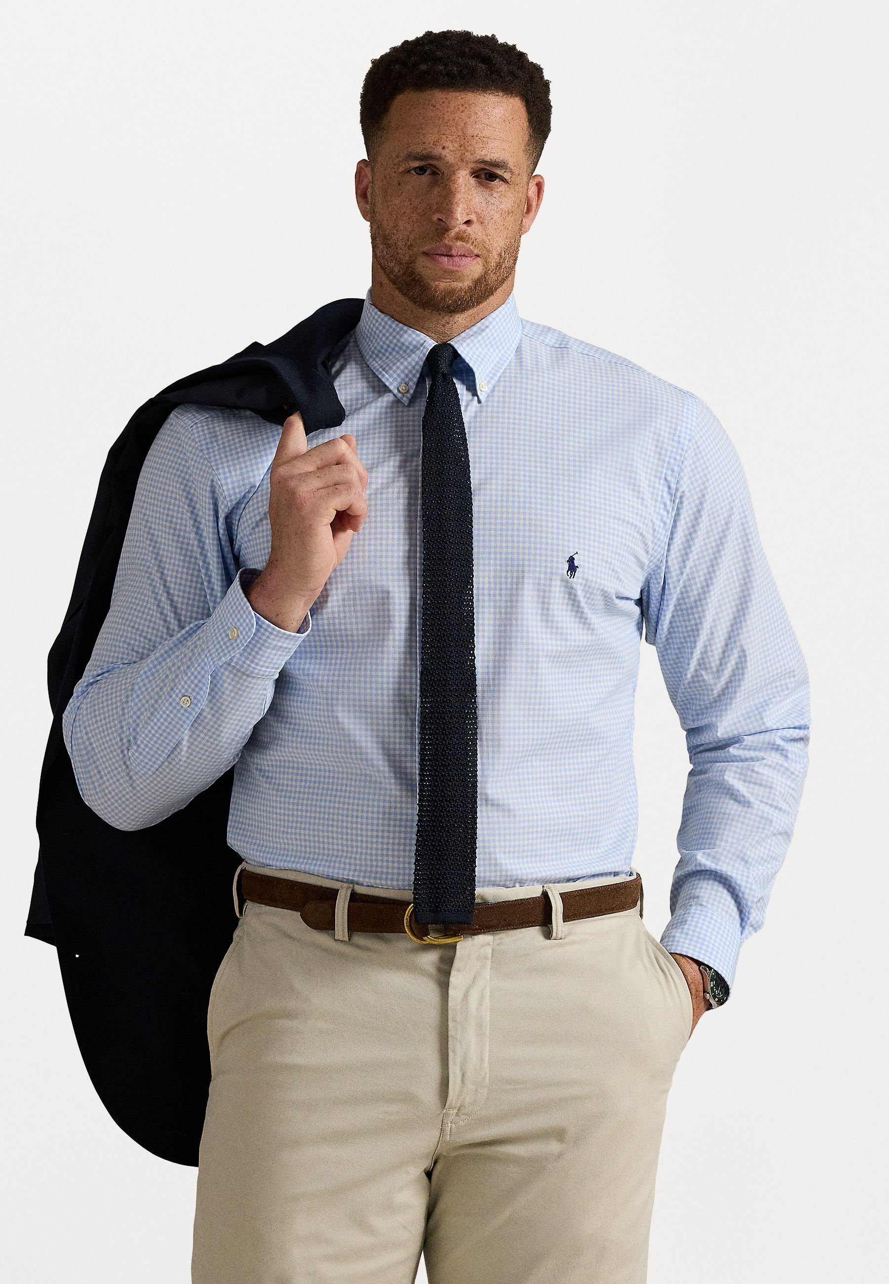 Chemise Polo Ralph Lauren Grandes Tailles en Poplin Extensible à Carreaux Vichy - Bleu Austin/Blanc