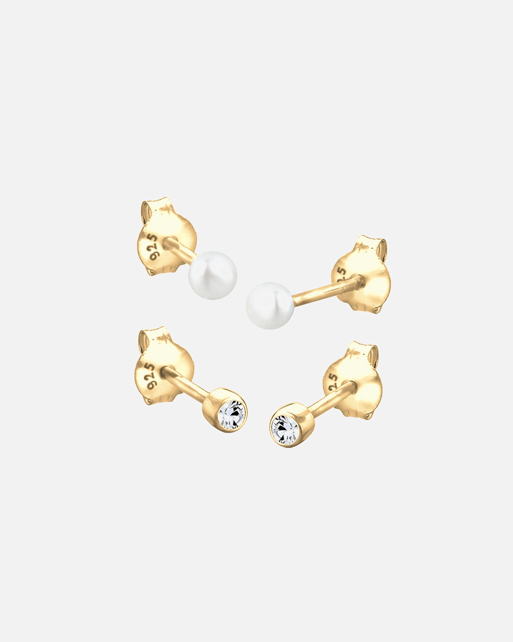 Elli Femmes Clous d'oreilles Set Basique avec Perle de Culture d'Eau Douce et Cristal en Argent Sterling 925