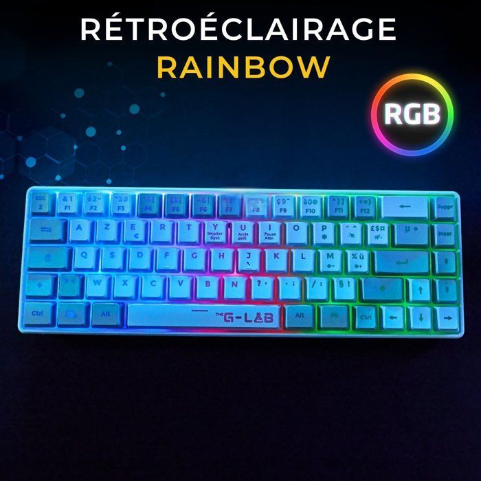 Wired Gaming Keyboard - THE G-LAB - KEYZ-HYDRO-WG/FR - 60% Compact Size - AZERTY - Backlit - Gray/White