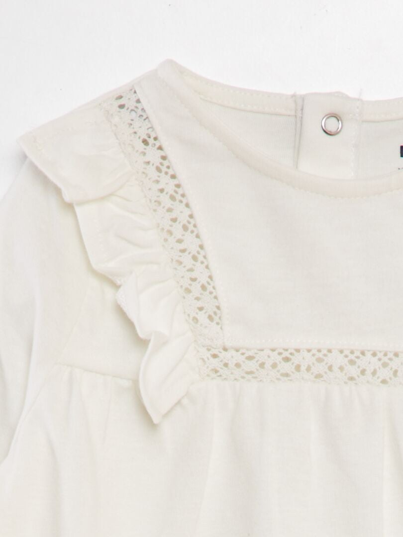 T-shirt met lange mouwen en ruches - WIT