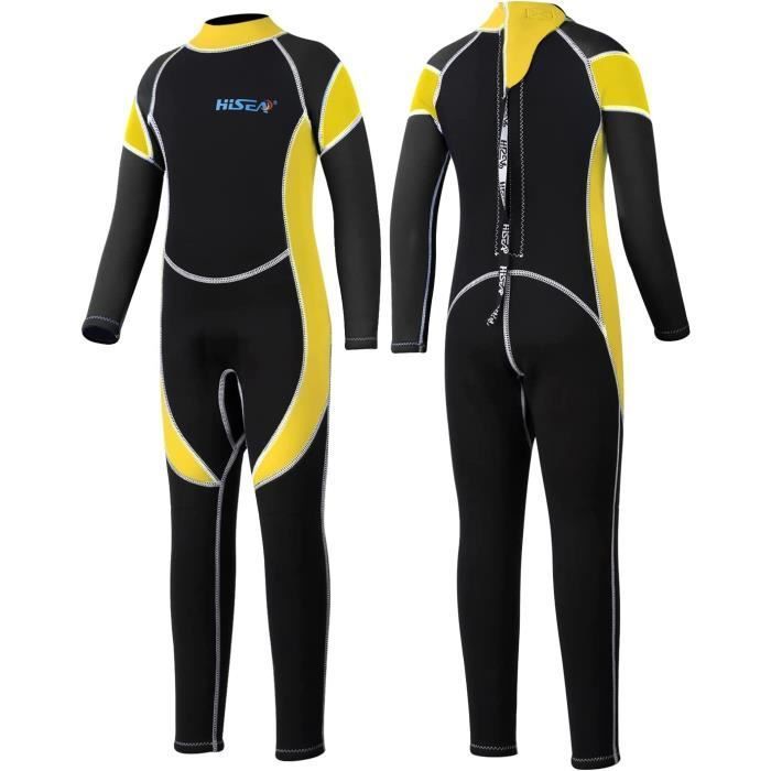 Traje de neopreno de 2,5 mm con cremallera trasera para niños y niñas, negro/amarillo - Talla M