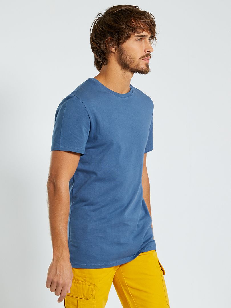 Camiseta de malha lisa com corte reto - AZUL