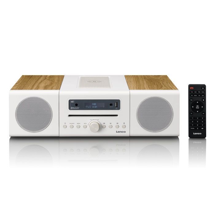 Lenco MC-375WHWD - Stereo-HiFi-System mit DAB+/FM-Radio, Bluetooth®, CD-Player und kabelloser Ladestation - Weiß/Holz