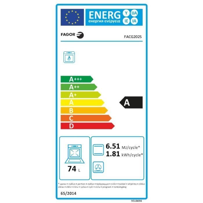 Gasfornuis - FAGOR-FACG202S - 4 branders - 74 liter - 50 x 60 cm - Zilver