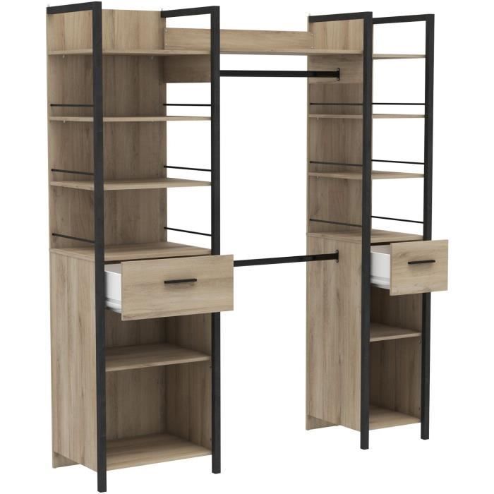 Armario doble extensible - 179 x 48 x 208 cm - Acabado en roble y negro - DEMEYERE