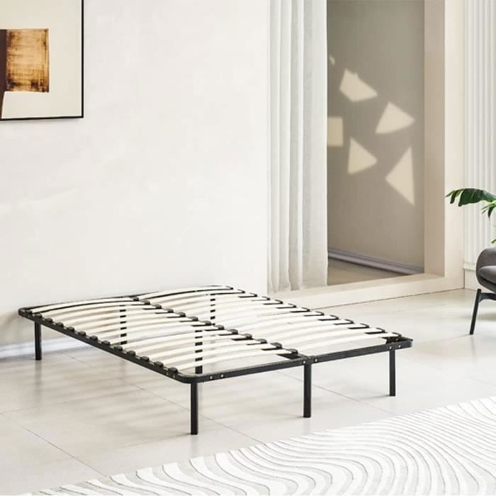 Base de cama de láminas DEWINNER de 140x190 cm con patas - 26 láminas de madera - Acero reforzado