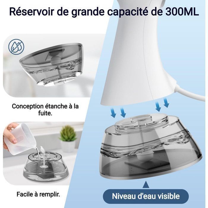 Powerful 1500W Vertical Garment Steamer, 20s Fast Heating, 350ml Water Tank, Visible Water Level, Anti-Drip, Travel Storage