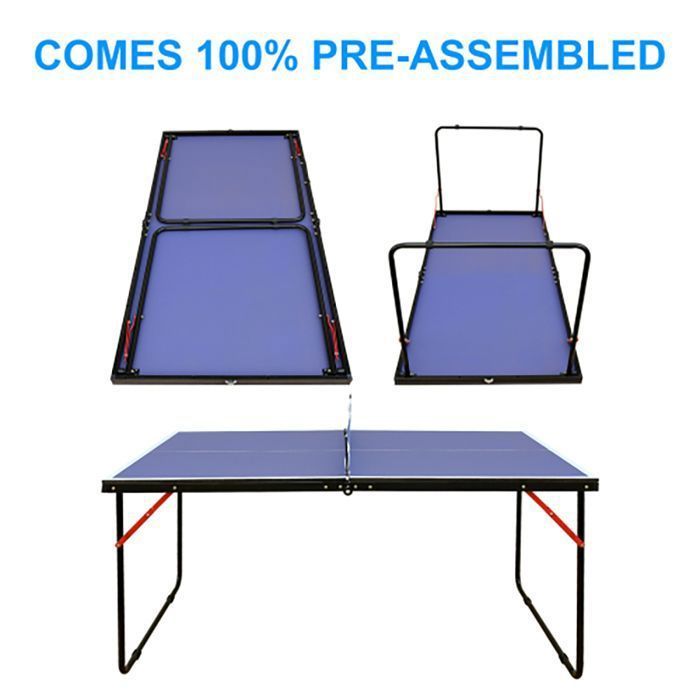 Table de tennis de table pliable 137.2cm/4.5FT, table de ping pong portable avec filet, 2 palettes de tennis de table et 3 boules
