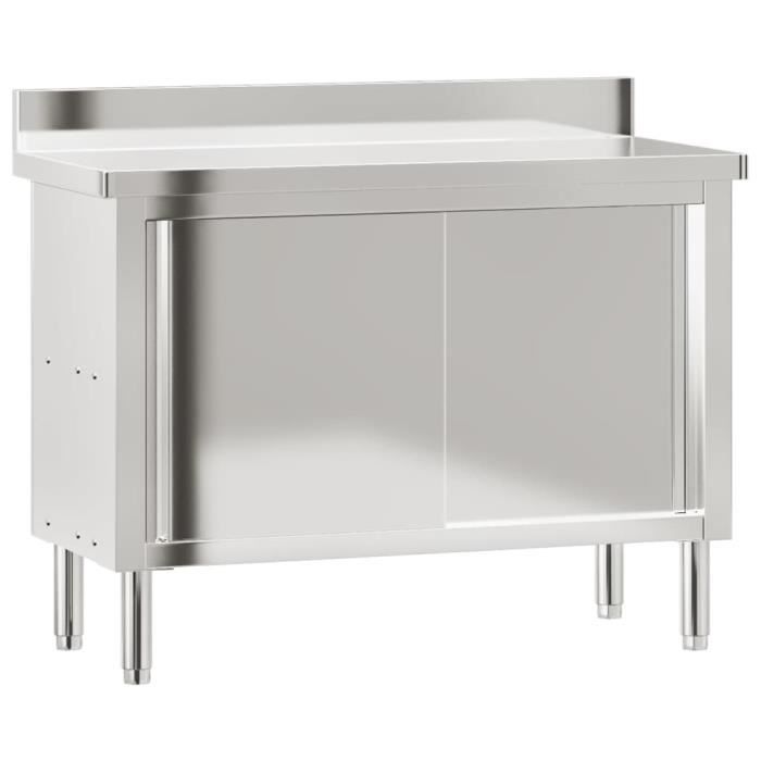 Mesa de trabajo de cocina - KEENSO - A376441 - Acero inoxidable - 110 x 50 x 90 cm - 2 puertas correderas