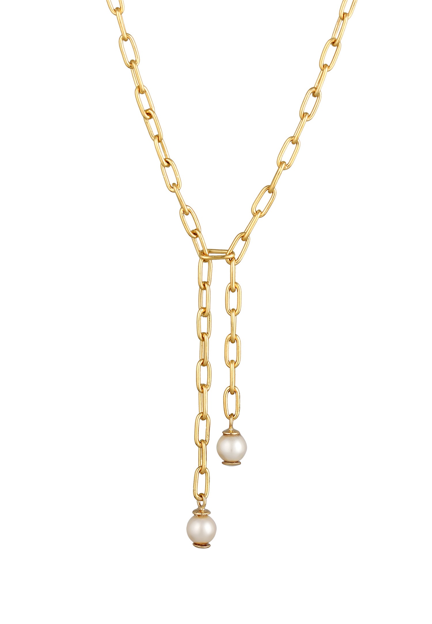Elli PREMIUM Elli PREMIUM Collier en Y Femmes Longue Chaîne à Maillons Perle Synthétique Perle Blanche Argent Sterling 925 Fête / Réveillon 45 cm