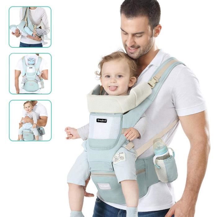 Portabebés ergonómico con capucha extraíble, cómodo, transpirable y ajustable, de algodón - Azul - 0-36 meses