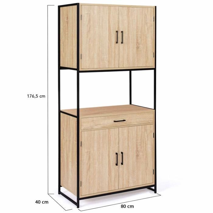 Aparador de cozinha IDMARKET Detroit de 80 cm, 4 portas, design industrial + gaveta
