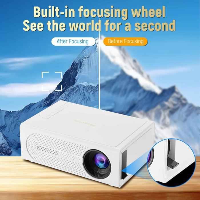 Draagbare Full HD 1080P-projector – 100 ANSI-pixels – Instelbare focus – 76-254 cm – Zacht beeld, oogbescherming – Home cinema