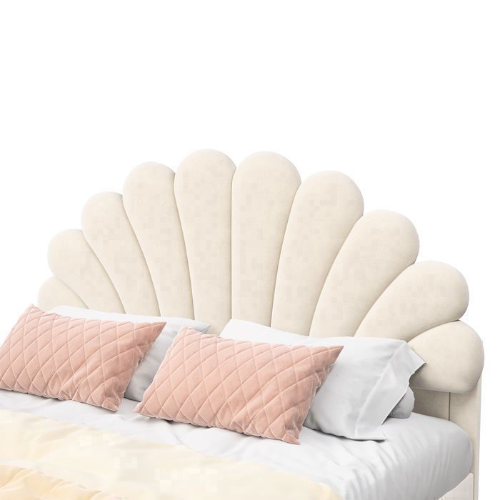Lit double 140x190 cm - SUNFECILI - Beige - MDF solide - Tissu en velours - 250 kg