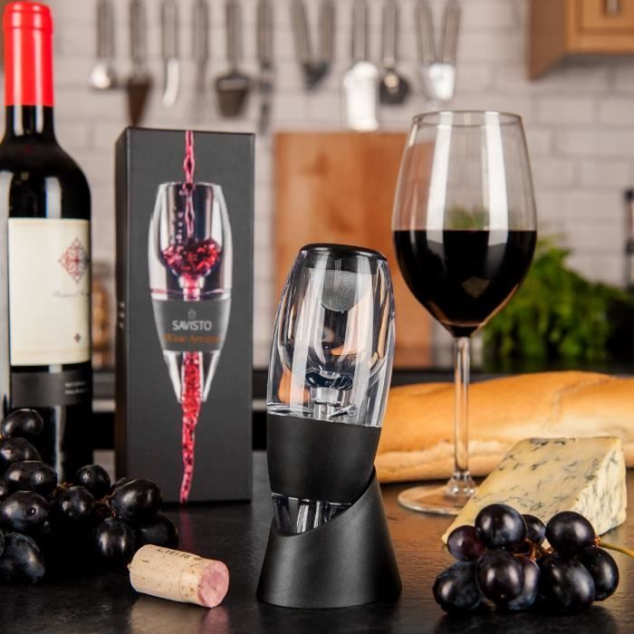 Aireador de vino - SAVISTO - Negro - Acrílico - Filtro integrado - Diseño contemporáneo