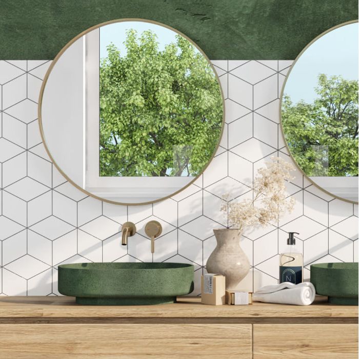 White geometric backsplash 120x80cm