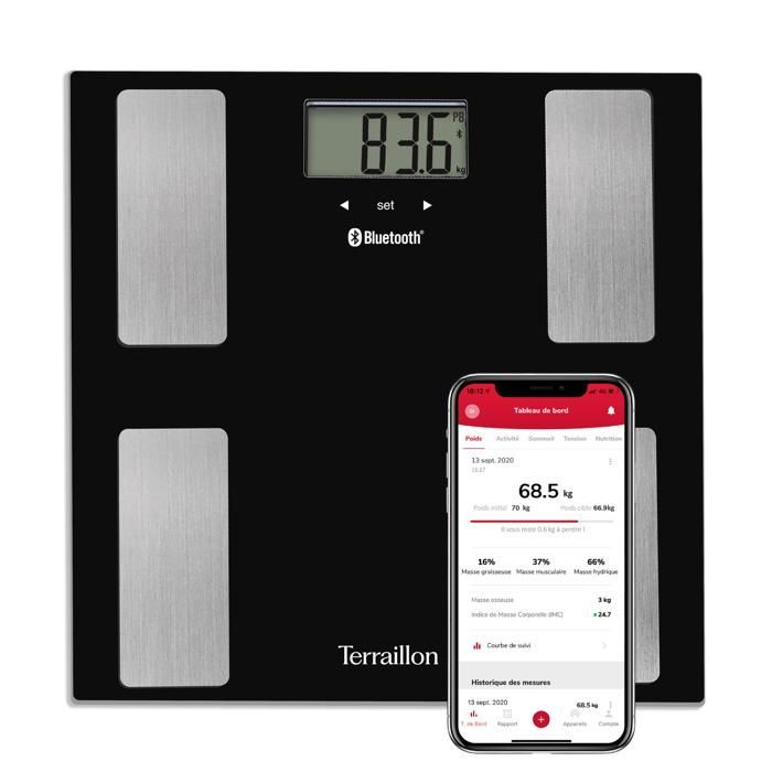 Pèse-personne connecté - TERRAILLON - SMART CONNECT NOIR - Bluetooth - 160 kg - 100g de précision