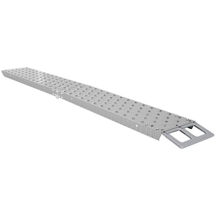 Rampa de carga plegable y antideslizante para motocicletas con correa de seguridad, de acero, color plata.