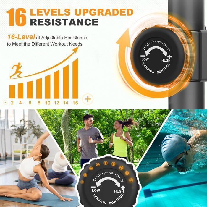 Elíptico 3 em 1, silencioso, 16 níveis de resistência, capacidade máxima de 130 kg, visor LCD, aplicativo, ideal para exercícios cardiovasculares em casa, preto/laranja